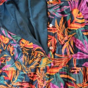 Tropical Button-Front Dress in Teal with Multicolor Floral Print